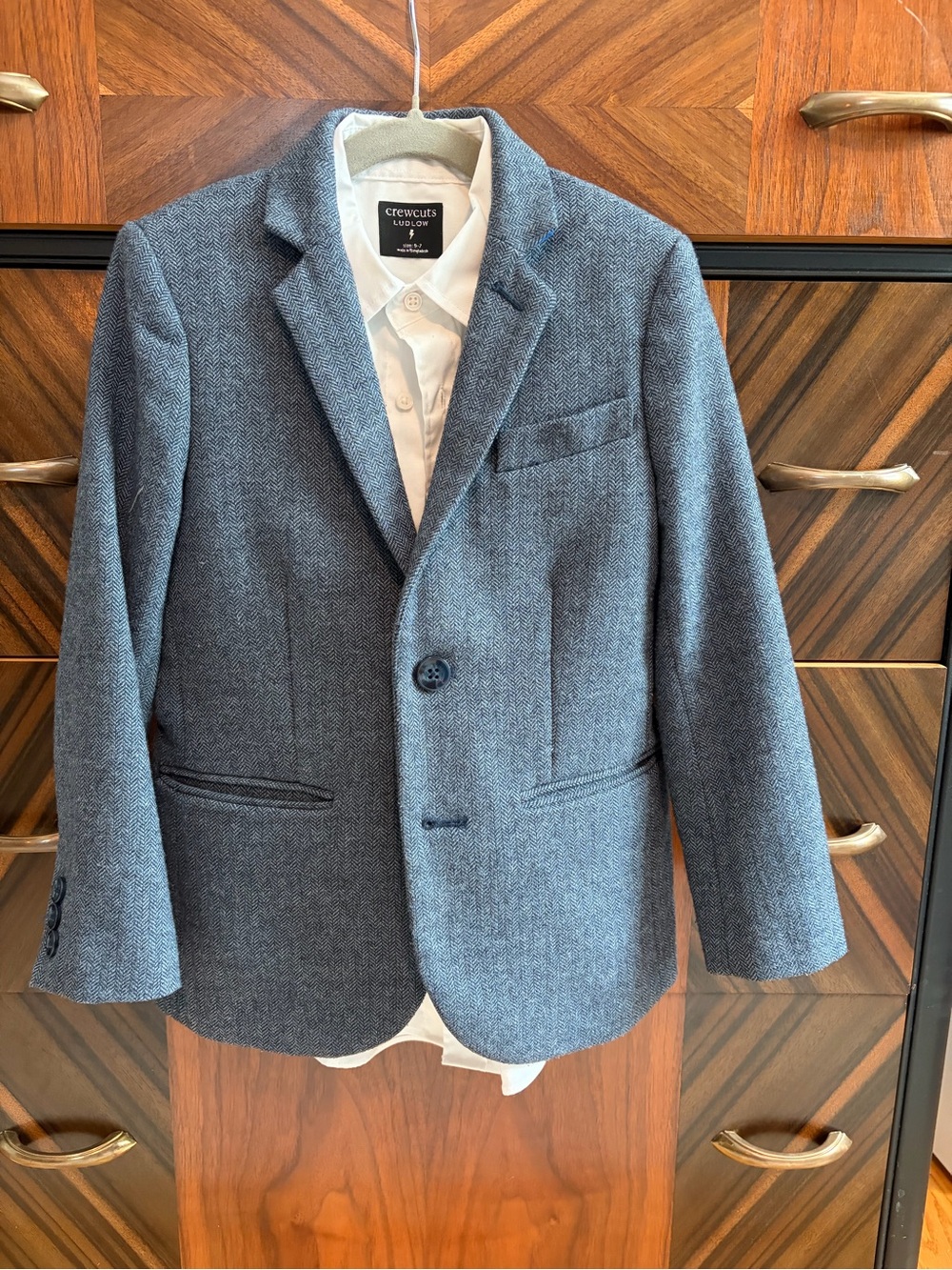 J. Crew Crewcuts navy herringbone blazer and crisp white dress shirt